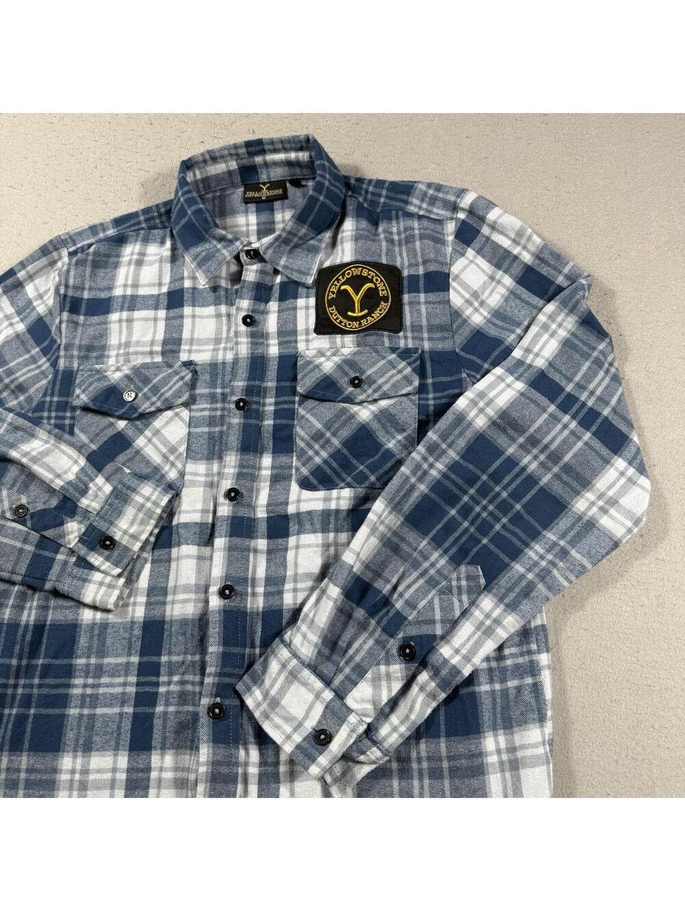 Yellowstone Dutton Ranch Plaid‎ Flannel Shirt Men’s Medium Blue Button Up